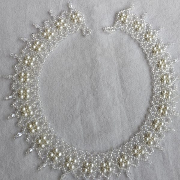 Clear Beaded Collar Necklace: Huichol Handwoven Jewelry