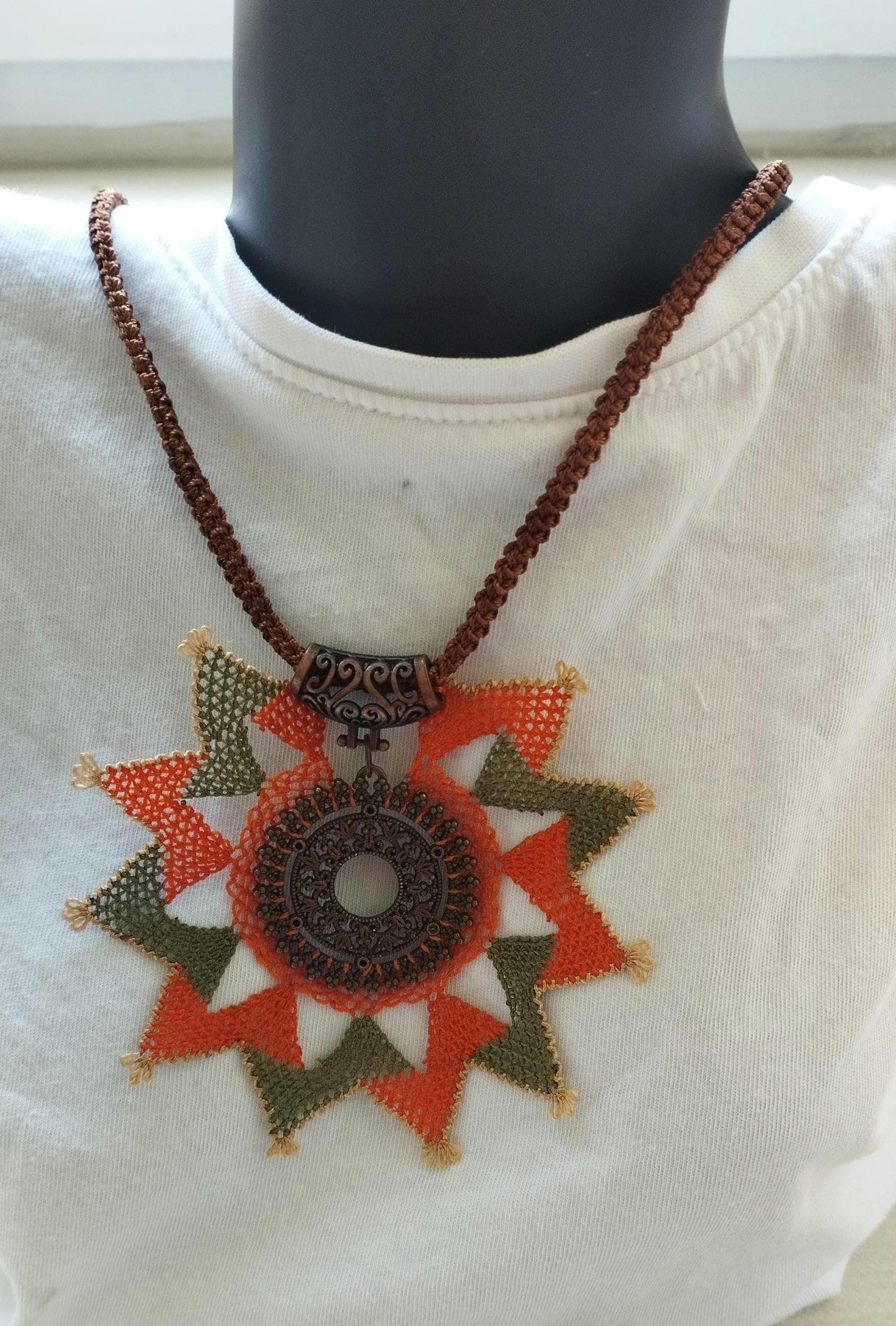 Collectable Handcrafted Traditional Turkish  Oya, & Sterling Silver Necklace Oya Lace Leaf Necklace - Barnes Shop main image 2