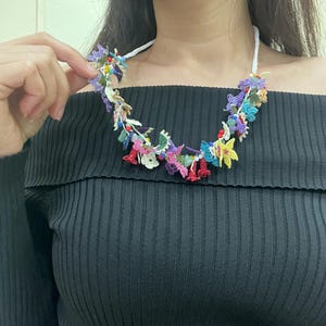 Crochet necklace, traditional Turkish oya flower necklace,needle lace jewelry, handwoven collar,gothic necklace,bead necklace gift for her