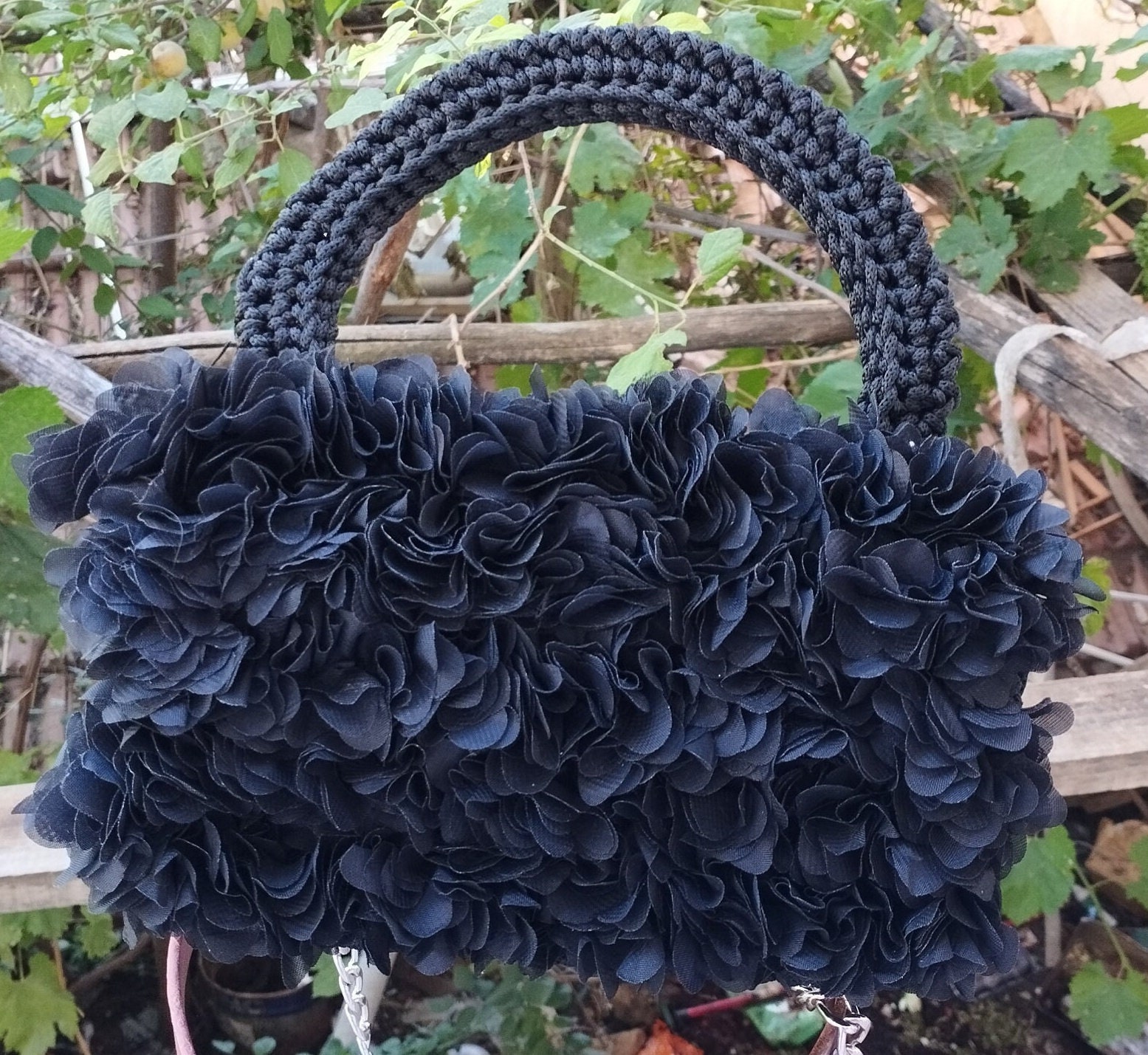 Black Rose Crochet Bag: Handmade Woven Shoulder Bag - Etsy display picture 2
