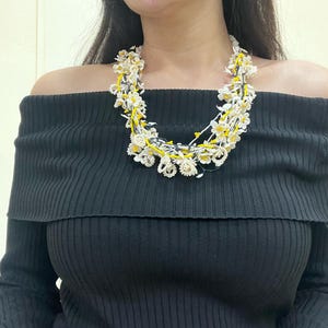 Crochet necklace,Turkish oya necklace,pearl necklace for woman,daisy flower needle lace necklace,handwoven collar,gothic necklace, gift