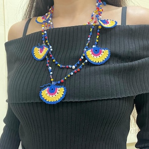 Long crochet necklace, traditional Turkish oya necklace, 3 strand crochet necklace, needle lace jewelry, authentic necklace,gift for women
