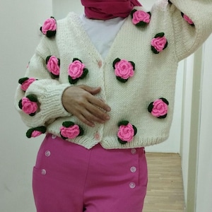 Handmade Crochet Rose Cardigan: Boho Floral Knit Jacket