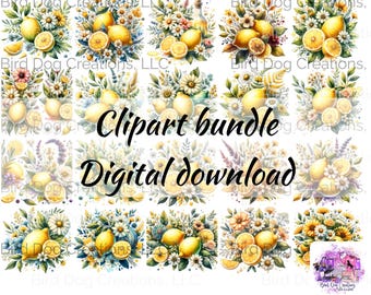 Mittelmeerkachel Aquarell Zitronen Clipart Bundle - Blaue und weiße Azulejo-Designs für Sommersublimationsprojekte