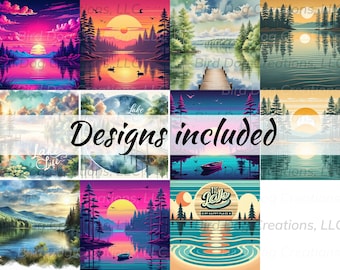 The Lake is My Happy Place 20oz Skinny Tumbler Wrap Sublimation Design Bundle - Instant Download