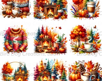 Pacchetto Clipart autunno autunno - Download istantaneo - Decorazione zucca caffè maglione - PNG