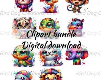 Whimsical Safari Animals PNG Clipart Bundle - Quirky Sublimation Designs for Nursery and Party Decor