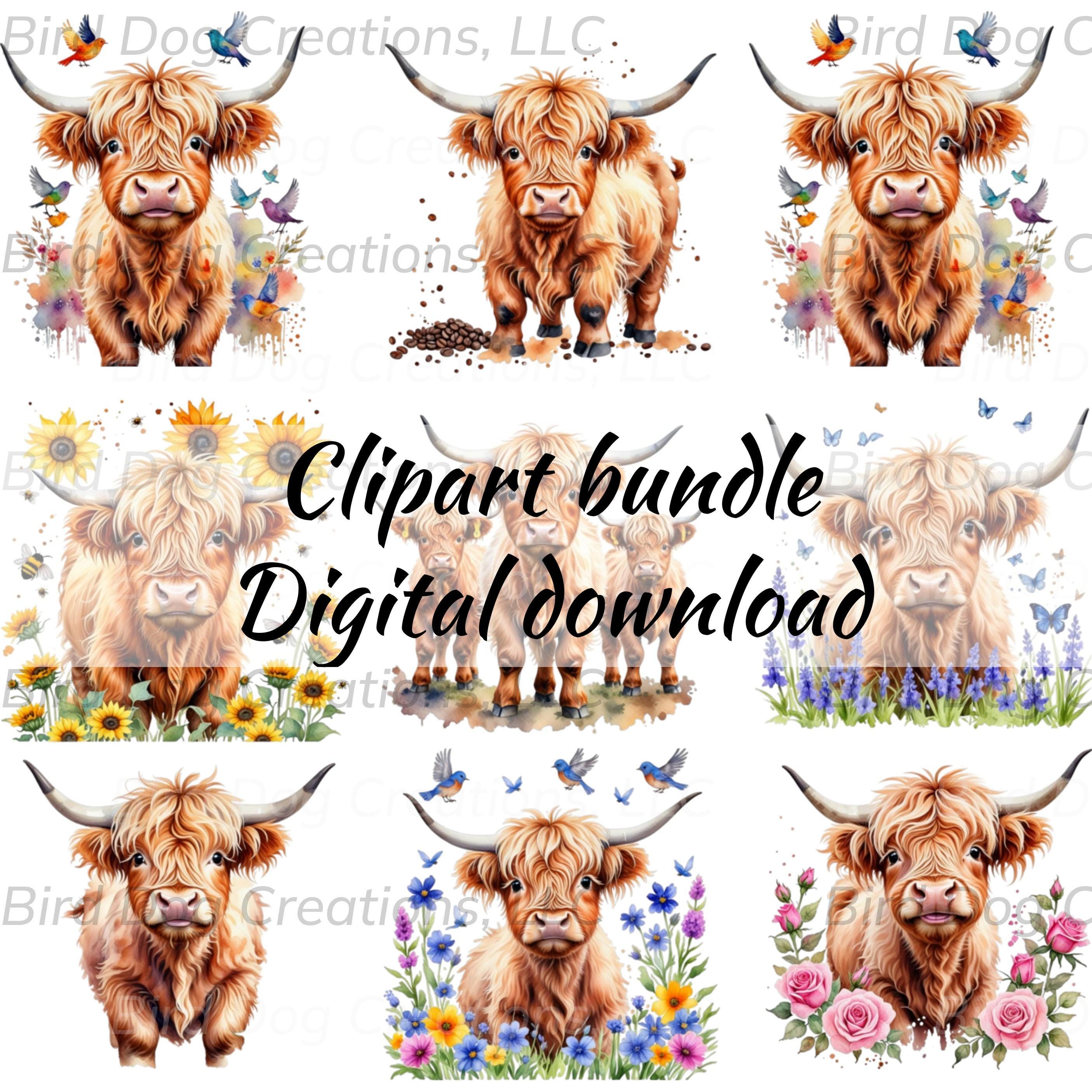 Highland Cow Clipart Bundle - Instant Download Sublimation Design Set ...
