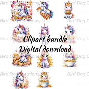 Colorful Unicorn and Dessert Clipart Bundle - Instant Download Sublimation Design