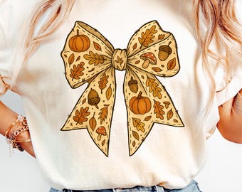Fall Coquette Bow T-Shirt, Autumn Vibes Shirt, Pumpkin Season Tee, Thanksgiving Shirt, Comfort Colors Fall Shirt, Fall Pumpkin Aesthetic Tee