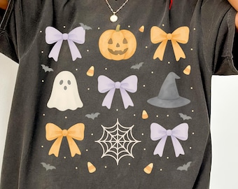 T-shirt Halloween Coquette Bow Comfort Colors, Coquette Aesthetic Halloween-shirt, Spooky Season-T-shirt, Leuk Ghost-shirt, Witchy Vibes-shirt