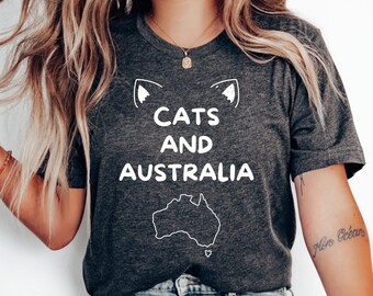 Koszulka z napisem „Koty i Australia”, Koszulka „Kocham Australię”, Wakacje w Australii, Rodzinna wycieczka do Australii, Koszulka australijska, Koszulka z prezentem z Australii, Podróż