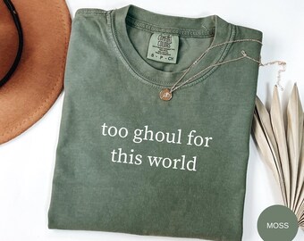 「この世には不気味すぎる」Tシャツ、ゴーストTシャツ、かわいいゴーストシャツ、面白いハロウィンシャツ、不気味な季節のギフト、レトロなゴーストTシャツ、ハロウィンTシャツ