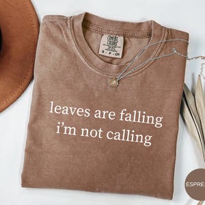 Leaves Are Falling I&#39;m Not Calling T-Shirt, Funny Autumn Tee, Cute Fall Shirt, Pumpkin Spice Shirt, Cozy Fall Vibes Tee, Thanksgiving Shirt