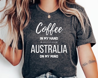 Koszulka Kawa i Australia, Koszulka Miłość Australia, Wakacje w Australii, Rodzinna wycieczka do Australii, Koszulka z prezentem do Australii, Koszulka na miesiąc miodowy, Podróż