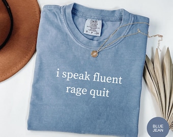 Camiseta "Speak Rage Quit", divertida camiseta de videojuegos, humor gamer, regalo para gamers, sarcástica, vida gamer