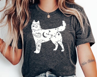 Siberische Husky Hemelse Sterren T-shirt, Husky Minnaar, Husky Gift, Husky Shirt, Husky Moeder, Husky Eigenaar, Cadeau voor Hond Moeder, Hond Moeder Shirt Cadeau
