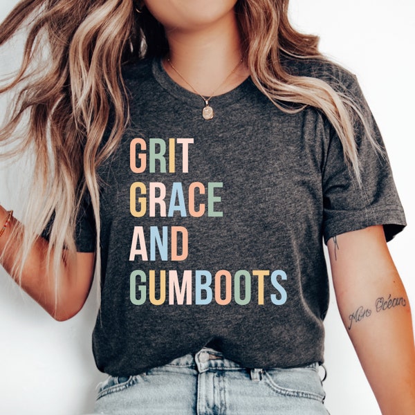 T-shirt Grit Grace et bottes en caoutchouc, chemise de cow-girl, maman drôle, cadeau fille du Sud, chemise de fille de campagne, chemise de ferme, chemise de pays de l'ouest