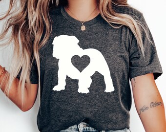 English Bulldog Heart T-shirt, English Bulldog Gift, English Bulldog Shirt, Bulldog Lover, English Bulldog Owner, Love Bulldogs, Bulldog Mom
