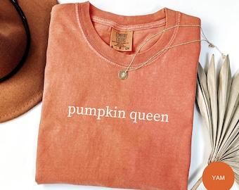 Pumpadrottning-T-shirt, pumpa-T-shirt, söt hösttröja, minimalistisk pumpa-T-shirt, hösttröja, läskig säsongströja, pumpakrydda-presenttröja