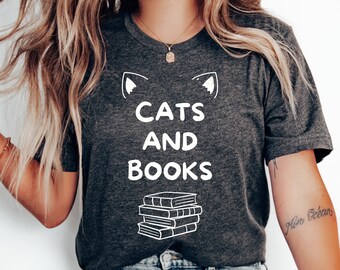 Camiseta de gatos y libros, camisa amante de los libros, regalo divertido de ratón de biblioteca, regalo de bibliotecario, camisa de profesor de lectura, camisa divertida de profesor, regalo de amante de los libros