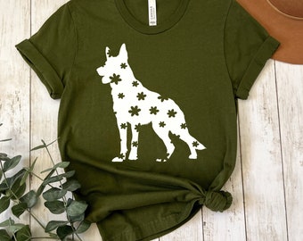 T-shirt con fiori floreali di pastore tedesco, mamma cane, proprietario di pastore tedesco, amante del pastore tedesco, camicia di pastore tedesco, regalo di pastore tedesco