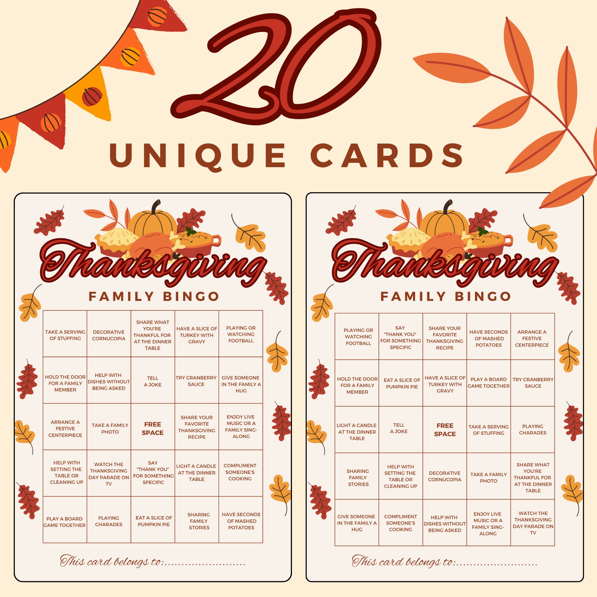 Thanksgiving Family Bingo Game Printable Turkey Bingo Cards for Kids ...
