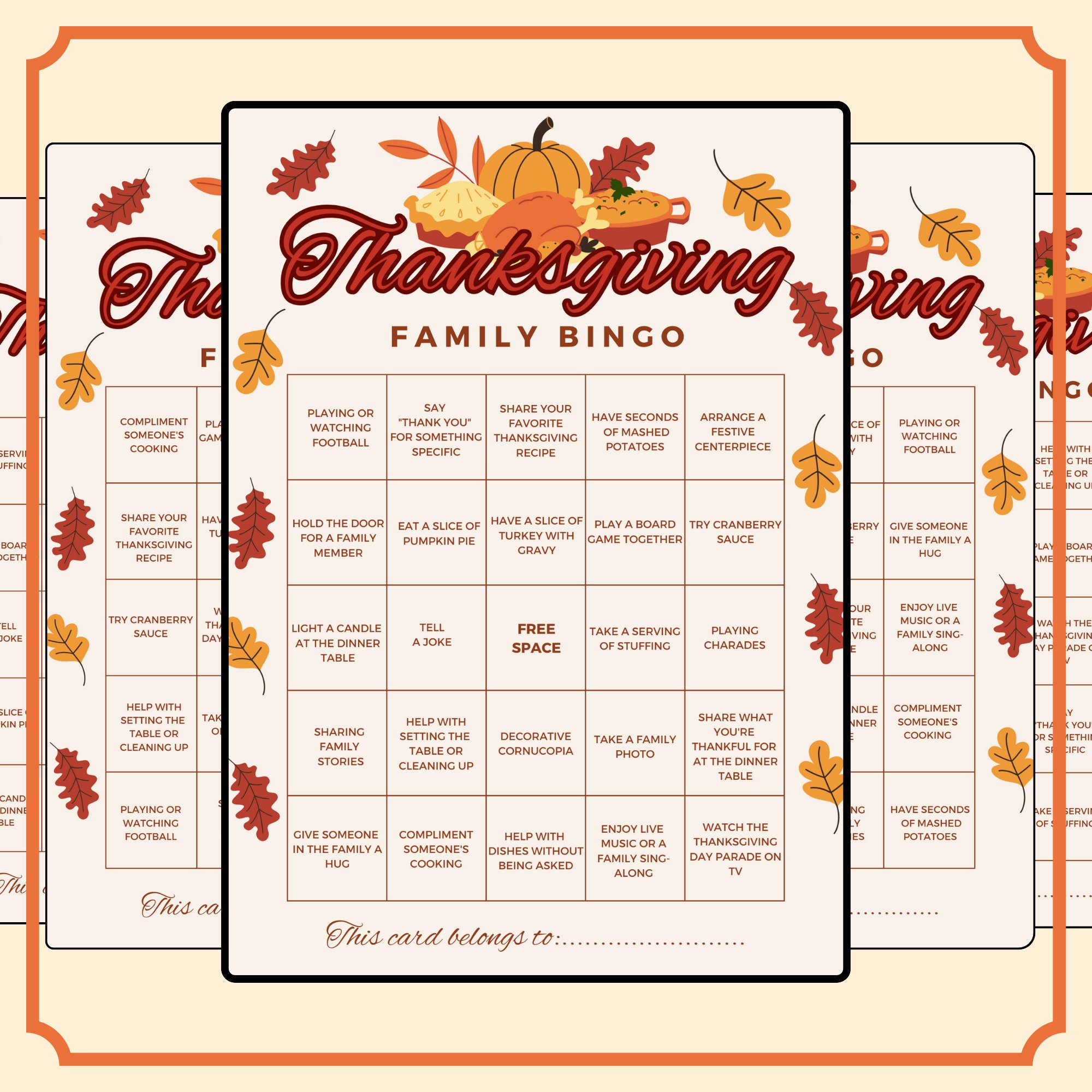 Thanksgiving Family Bingo Game Printable Turkey Bingo Cards for Kids ...