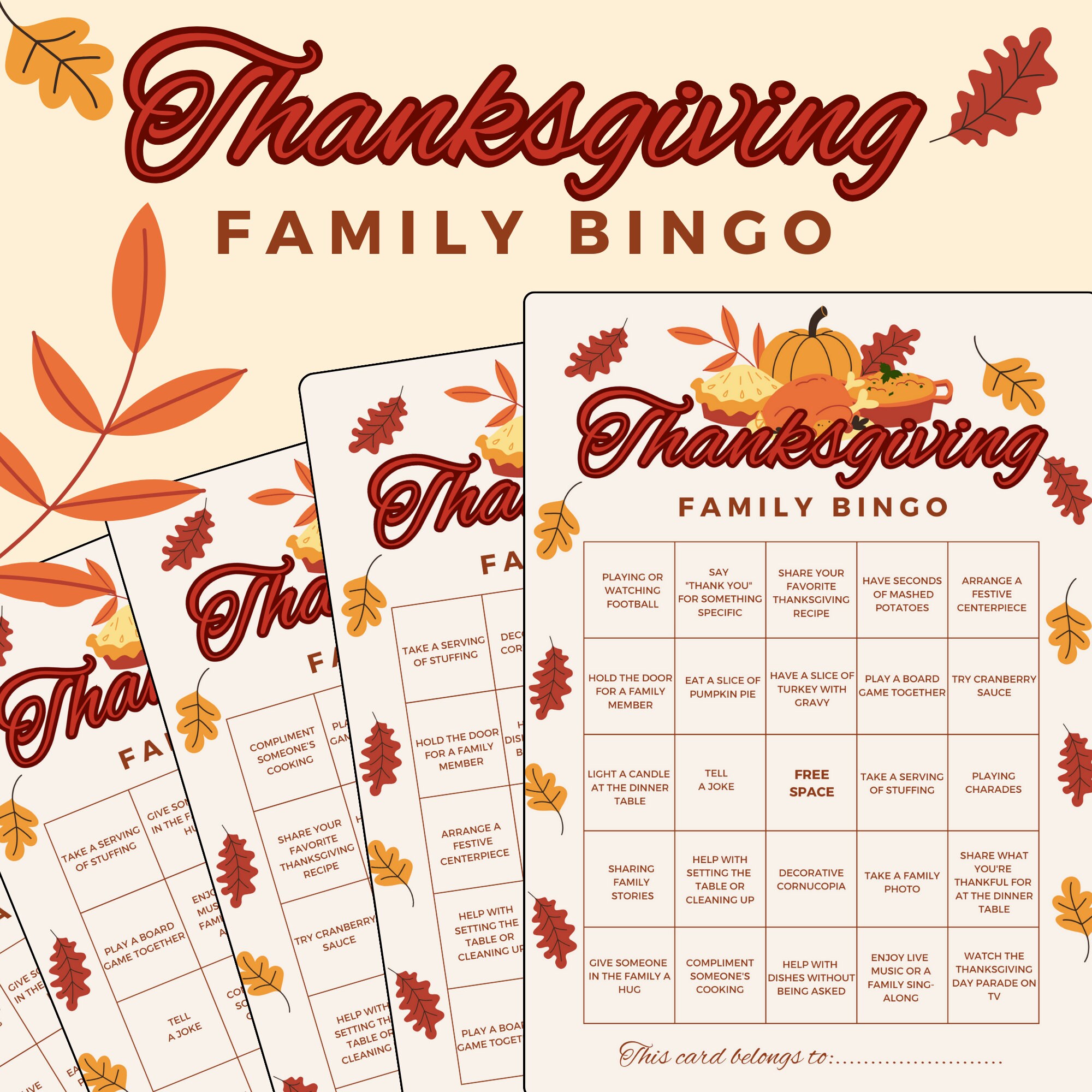 Thanksgiving Family Bingo Game Printable Turkey Bingo Cards for Kids ...