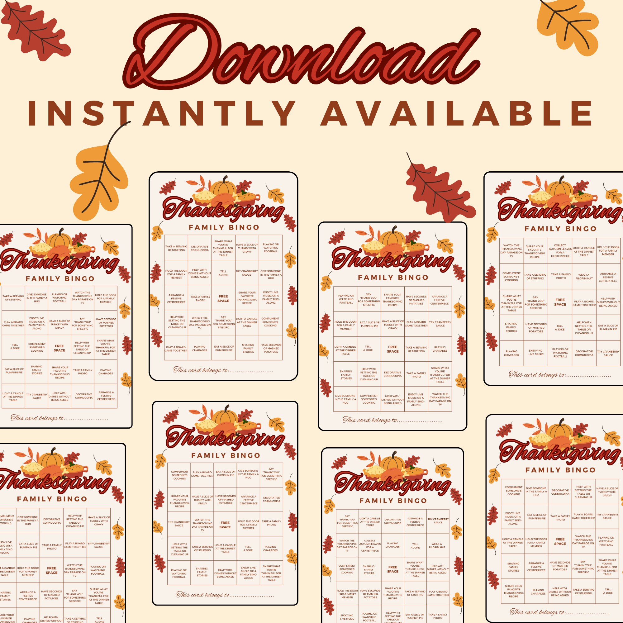 Thanksgiving Family Bingo Game Printable Turkey Bingo Cards for Kids ...