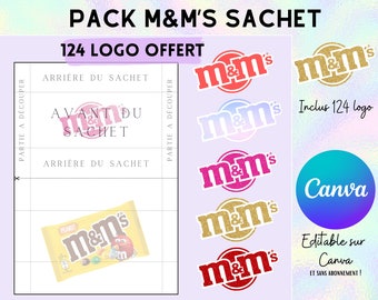 Modèle complet pour emballage M&M'S, template (gabarit) en téléchargement + 123 images modèle de logo et cliparts