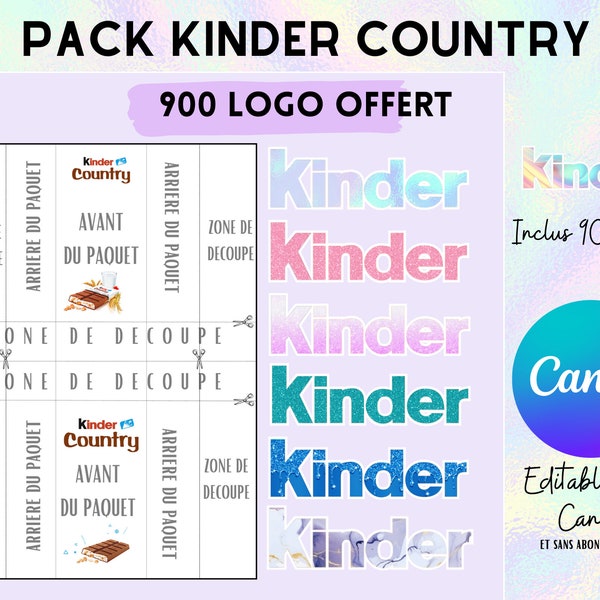 Modèle complet pour emballage kinder country , template (gabarit) + 900 logo