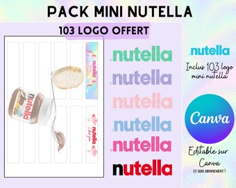 Modelo completo para empaque de mini nutella, plantilla (template) + 103 imágenes de plantilla de logo, clipart y ondas de mini nutella.