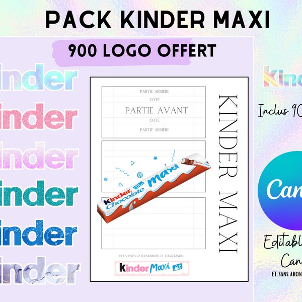 Modèle complet pour emballage KINDER MAXI, template (gabarit) en téléchargement + 900 logos