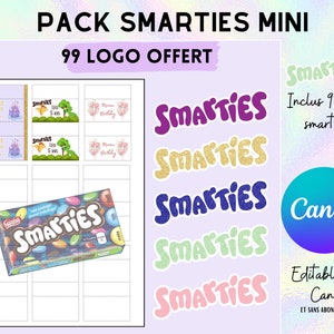 Modèle complet pour emballage smarties, template gabarit en téléchargement 99 image modèle de logo smarties. Inclus 3 modèles offerts. image 1