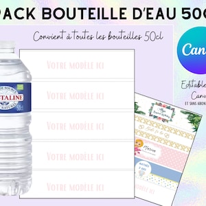 Template bouteille d'eau 50cl, pour créer vos propre étiquettes. Canva Editable, inclus 4 modèle utilisable. image 1