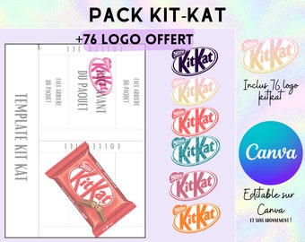 Modèle complet pour emballage KIT-KAT, template (gabarit) en téléchargement + 76 images logo et clipart KITKAT