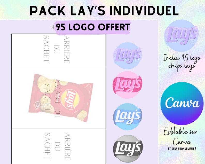 Modèle complet pour emballage Lay's individuel, template gabarit en téléchargement 95 images Lay's individuel image 1