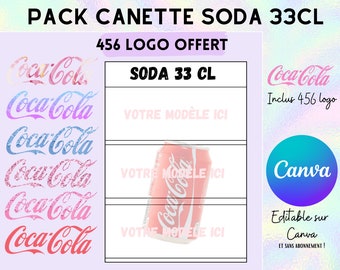 Modello completo per confezione di lattine di soda da 33 cl (modello) per il download + 456 immagini del logo Coca Cola offerte.