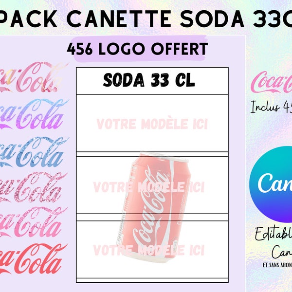 Modèle complet pour emballage canette soda 33cl (gabarit) en téléchargement + 456 image de logo Coca Cola offert.