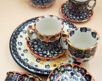 Hand-painted coffee and tea set for two people