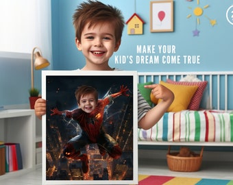 Retrato personalizado do homem-aranha, retrato de super-herói personalizado, aniversário do homem-aranha, cenário de aniversário do homem-aranha, cartão de convite de aniversário do homem-aranha