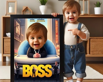 Personalized Boss Baby Portrait,Boss Baby Backdrop,Custom Boss Baby Birthday Backdrop,Boss Baby Birthday Invitation Card,Boss Baby Gift,Gift