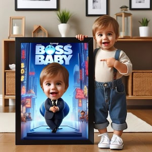 Ritratto personalizzato di Boss Baby, sfondo Boss Baby, sfondo personalizzato per compleanno Boss Baby, biglietto d'invito per compleanno Boss Baby, regalo Boss Baby, regalo