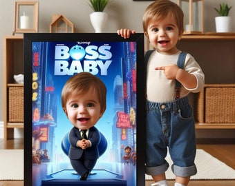 Personalized Boss Baby Portrait,Boss Baby Backdrop,Custom Boss Baby Birthday Backdrop,Boss Baby Birthday Invitation Card,Boss Baby Gift,Gift