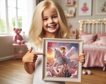 Princess Riding a Unicorn,Get Your Own Princess Portrait from your photo,Personalized Princess Portrait,Custom Princess Portrait,Custom Gift