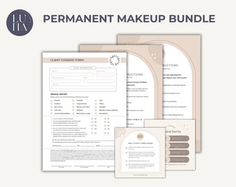 Editable Permanent Makeup Forms | Consent Form Template | Aftercare Card Template| Canva Forms | Printable Client Intake Form | Beauty Salon