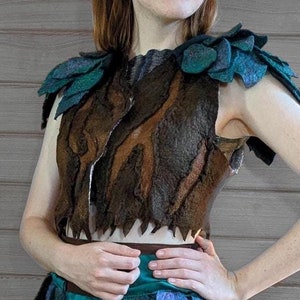 Forest Tree Bark Dryad Top, Druid Felted Waistcoat,Woodland Nymph Vest, LARP Costume