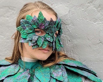 Fantasy Forest Elf Mask, Druid Leaf LARP Accessories, Fairy Woodland Dryad Cosplay, Masquerade Mask With Leaves