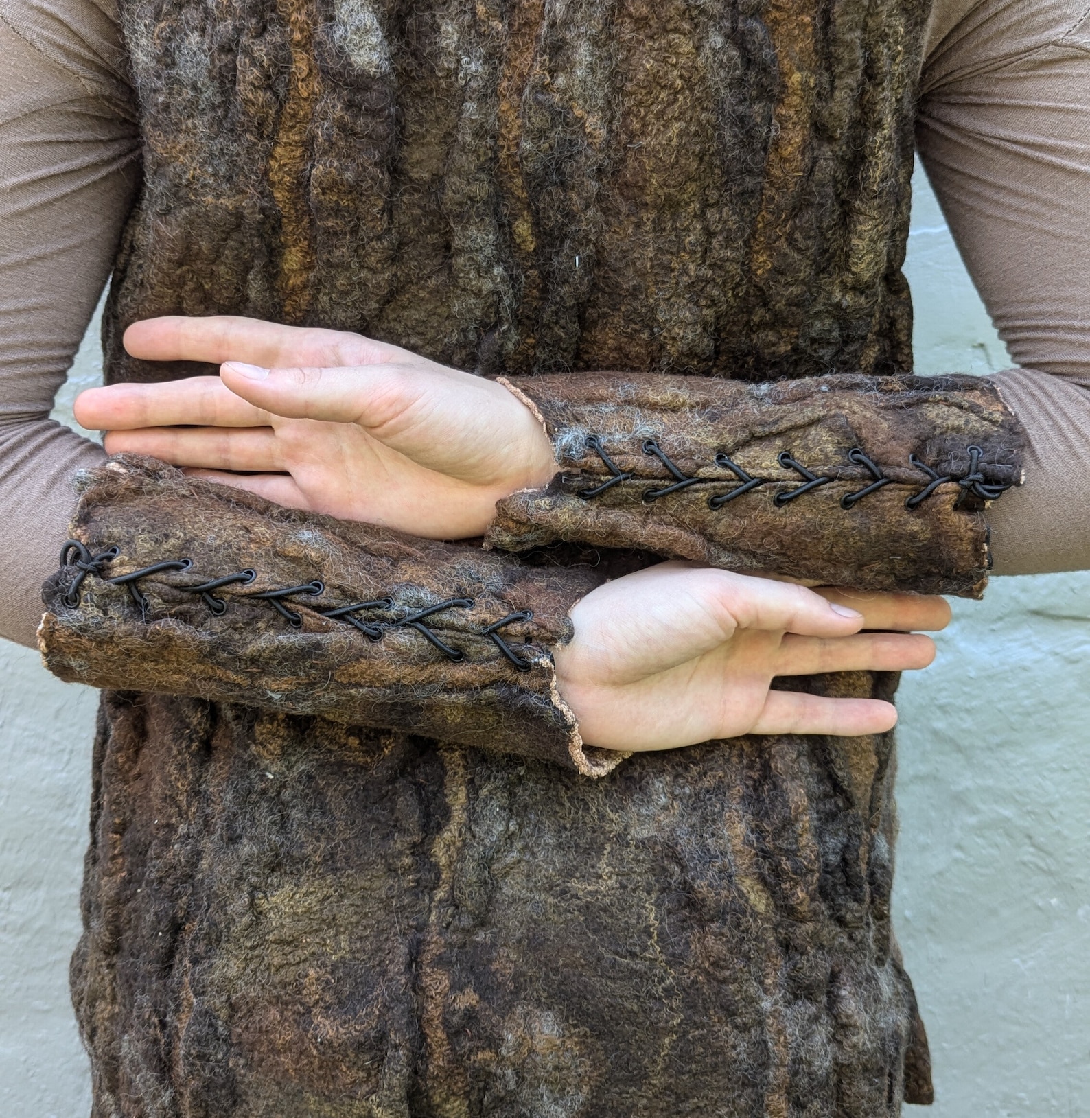 Mystic Tree Bark Bracers, Woodland Druid Armor, Forest Wool Gauntlets ...